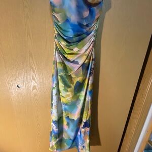 Zara Multicolor Watercolor Maxi Dress in Blue, Green, Yellow, Pink